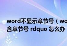 word不显示章节号（word中出现 ldquo 题注或页码中不含章节号 rdquo 怎么办）